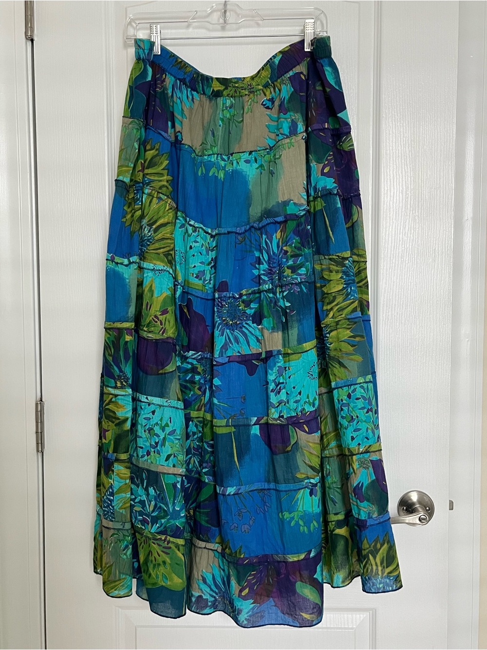Ulla Popken Blue & Teal Elastic-Waist A-Line Skirt